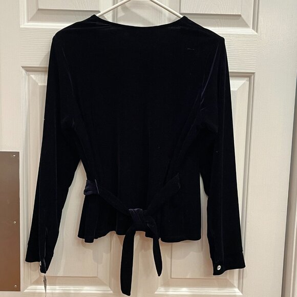 Uniform Petite John Paul Richard Long Sleeve Black Velvet Wrap Blouse PL ~ NWT - Picture 6 of 10